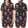 Family Holiday: Playful Reindeer & Snowflake Navy Pattern Long Sleeve Pajamas Satin Short-Sleeve Pajamas Set - 1