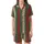 Classic Festive Stripes: Red, Green & Gold Holly Pattern - Elegant Design Print Satin Short-Sleeve Pajamas Set - 2