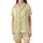 Women's Muslin Cotton Pajamas: Delicate Pale Yellow Wildflower Botanical Print - Breathable Sleepwear Satin Short-Sleeve Pajamas Set - 2
