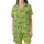 Women's Luxury Faux Silk Pajama Set: Whimsical Bee Print & Chartreuse Green Loungewear Satin Short-Sleeve Pajamas Set - 2