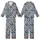 Seamless Batik Artwork: Stylized Bat Lotus Vine Repeat Pattern - Muted Indigo Design Kid Satin Pajamas Set - 1
