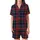 Classic Tartan Plaid: Deep Navy Crimson Red Gold Geometric Pattern - Heritage Style Motif Satin Short-Sleeve Pajamas Set - 2