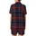 Classic Tartan Plaid: Deep Navy Crimson Red Gold Geometric Pattern - Heritage Style Motif Satin Short-Sleeve Pajamas Set - 3