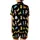Cat Lovers' Playful Cartoon Cats Seamless Pattern with Multi-color Flat Art on Black Satin Short-Sleeve Pajamas Set - 3