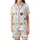 Cat Lovers' Whimsical Cartoon Cat Faces, Minimalist Feline Art, Pink Bows & Paw Prints Pattern on White Satin Short-Sleeve Pajamas Set - 2