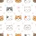 Cat Lovers' Whimsical Cartoon Cat Faces, Minimalist Feline Art, Pink Bows & Paw Prints Pattern on White Satin Short-Sleeve Pajamas Set - 4