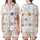 Cat Lovers' Whimsical Cartoon Cat Faces, Minimalist Feline Art, Pink Bows & Paw Prints Pattern on White Satin Short-Sleeve Pajamas Set - 1