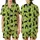 Cat Lovers' Whimsical Lime Green Black Cat Silhouettes Blue-Eyed Heads Pattern Satin Short-Sleeve Pajamas Set - 1