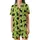 Cat Lovers' Whimsical Lime Green Black Cat Silhouettes Blue-Eyed Heads Pattern Satin Short-Sleeve Pajamas Set - 2