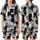 Feline Enthusiasts' Interlocking Black White Gray Cartoon Cat Faces Paws Tails Pattern Pink Accents Satin Short-Sleeve Pajamas Set - 1