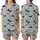 Cat Lovers' Minimalist Abstract Cat Faces Black Line Art Light Blue-Grey Pink Dot Pattern Satin Short-Sleeve Pajamas Set - 1
