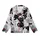 Feline Enthusiasts' Interlocking Black White Gray Cartoon Cat Faces Paws Tails Pattern Pink Accents Kid Satin Pajamas Set - 2