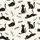 Cat Lovers' Whimsical Black Cat Olive Eye Fishbone MEOW KITTEN Creamy Off-White Pattern Satin Short-Sleeve Pajamas Set - 4