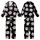 Cat Lovers' Illustrative Grunge Curious Cat Faces Blue Eyed Scattered Pattern Colorful Paint Splatters Black Kid Satin Pajamas Set - 1