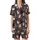 Cat Lovers' Playful Cartoon Cat All-Over Pattern with White, Grey, Black, Pink on Chocolate Brown Satin Short-Sleeve Pajamas Set - 2