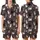 Cat Lovers' Playful Cartoon Cat All-Over Pattern with White, Grey, Black, Pink on Chocolate Brown Satin Short-Sleeve Pajamas Set - 1