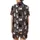 Cat Lovers' Playful Cartoon Cat All-Over Pattern with White, Grey, Black, Pink on Chocolate Brown Satin Short-Sleeve Pajamas Set - 3