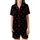 Women's Solid Black Minimalist Muted & Cherry Red Scattered Hearts Long Sleeve Cotton-Blend Sleep Set Satin Short-Sleeve Pajamas Set - 2