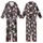 Cat Lovers' Playful Cartoon Cat All-Over Pattern with White, Grey, Black, Pink on Chocolate Brown Kid Satin Pajamas Set - 1