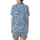 Cozy Bunny Dreams: Whimsical Crocheted Bunny & Knit Texture Blue Pattern Pajamas Satin Short-Sleeve Pajamas Set - 3