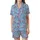 Cozy Bunny Dreams: Whimsical Crocheted Bunny & Knit Texture Blue Pattern Pajamas Satin Short-Sleeve Pajamas Set - 2