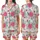 Women's Bridesmaid Rayon Pajamas: Watercolor Fuchsia Rose & Teal Cactus Floral Satin Short-Sleeve Pajamas Set - 1