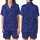 Ladies' Royal Blue Velvet Pajamas: Cobalt Organic Flowing Pattern Long Jacket Set Satin Short-Sleeve Pajamas Set - OSyULe42Lm
