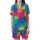 Fantasy Lovers' Fluid Iridescent Rainbow Dragon Scales Seamless Pattern Ocean to Fire Hues Satin Short-Sleeve Pajamas Set - 2
