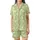 Women's Tailored Organic Cotton Loungewear Set: Abstract Botanical Ginkgo, Lime Green Cream Plus Size Sleepwear Satin Short-Sleeve Pajamas Set - EySifWT_Nw