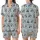 Panda Lovers' Cute Playful Panda Bear Characters Seamless Pattern with Golden Bows on Light Blue-Gray Background Satin Short-Sleeve Pajamas Set - MW2n5x6BVZ