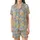 Elegant Floral Pattern: Watercolor Roses, Soft Yellow Pink Blooms, Sage Green Leaves, Dusty Blue Satin Short-Sleeve Pajamas Set - D2Lil4yypC