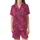 Women's Hand Block Print Fuchsia Floral Peony Rose Cotton Loungewear Set - Indian Inspired Design Satin Short-Sleeve Pajamas Set - tMCEWqz1_S