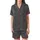 Women's Organic French Linen: Charcoal Abstract Botanical Print - Relaxed Fit Lounge Set Satin Short-Sleeve Pajamas Set - Hz76ioMb6t