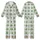 Nature Lovers' Gentle Illustrative Muted Blue-Grey Arched Window Pattern, Green Foliage, Aqua Teal & Ochre Birds Kid Satin Pajamas Set - B3y73v648n