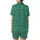 Women's Emerald Velvet Kimono Style Art Deco Geometric Teal Pattern Loungewear Sleep Set Satin Short-Sleeve Pajamas Set - 3