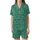 Women's Emerald Velvet Kimono Style Art Deco Geometric Teal Pattern Loungewear Sleep Set Satin Short-Sleeve Pajamas Set - 2