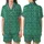 Women's Emerald Velvet Kimono Style Art Deco Geometric Teal Pattern Loungewear Sleep Set Satin Short-Sleeve Pajamas Set - 1