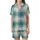 Cozy Style Enthusiasts Muted Sky Blue Buffalo Check and Gingham Plaid Pattern with Teal and Creamy Off-White Satin Short-Sleeve Pajamas Set - 2