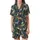 Women's Navy Jungle Animal Print Ultra-Soft Cotton Sleepwear Ensemble: Hand Block Leopard Zebra Bird Design Satin Short-Sleeve Pajamas Set - 2