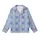 Women's Elegant Dusty Periwinkle Blue White Damask Interlocking Pattern Kid Satin Pajamas Set - 2