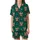 Couples Playful Otter Pun Christmas Sleep Set: Santa Hat Otters & Snowflakes - Forest Green Loungewear Satin Short-Sleeve Pajamas Set - mZ1r9Cotqf