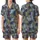 Modern Art Lovers' Abstract Distressed Botanical Painterly Pattern Muted Charcoal Indigo Blue Olive Gold Satin Short-Sleeve Pajamas Set - AqMi1j5mUT