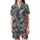 Modern Art Lovers' Abstract Distressed Botanical Painterly Pattern Muted Charcoal Indigo Blue Olive Gold Satin Short-Sleeve Pajamas Set - JGK4c0c-UQ