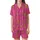 Indian Cotton Women's Fuchsia Pink Hand Block Print Tiger Stripe Pajamas Set Satin Short-Sleeve Pajamas Set - 2