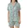 Women's Flat Illustrative Aqua Ocean Surfer Satin 2-Piece Sleep Set Satin Short-Sleeve Pajamas Set - 2