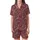Women's Long Indian Block Print Pajama Set: Crimson Peacock & Botanical Organic Cotton Sleepwear Satin Short-Sleeve Pajamas Set - TiEv9lA9-f