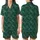 Women's Satin Button-Up Emerald Botanical Pajamas Set - Long Sleeve Sleepwear Satin Short-Sleeve Pajamas Set - Q9MEulk4lp