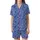 Women's Vintage Chinoiserie Indigo Cobalt Blue Peony Vine Floral Tapestry Satin Short-Sleeve Pajamas Set - 2