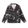 Alt Style Enthusiasts' Black White Illustrative Skull Skeleton Hands Rock Gesture Grunge Pattern Kid Satin Pajamas Set - 2