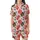 Whimsical Style Lovers' Playful Doodle Elephants, Polka Dot Mushrooms, Flowers Pattern: Red, Brown, Sky Blue, Pink Satin Short-Sleeve Pajamas Set - 2